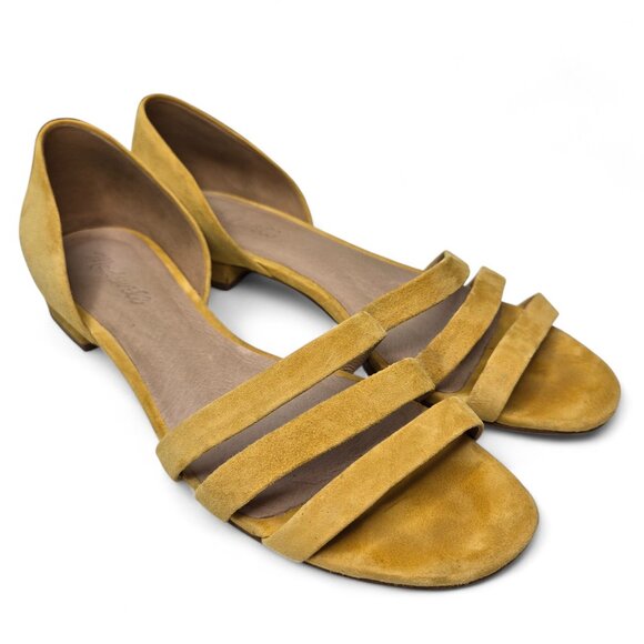 Madewell The Leia Suede Slip On Flats Women's Mustard Yellow Strappy Sandals 10 - Picture 1 of 9